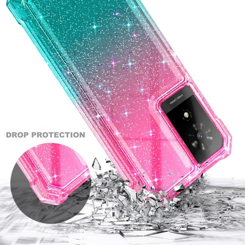 WDHD Compatible with TCL K24 & K23 & TCL 50 LE Phone Case Glitter Pink/Aqua | Full-Body Protective Shockproof Rugged Bumper Cover with Screen Protector, Raised Corners Drop Protection - Image 5